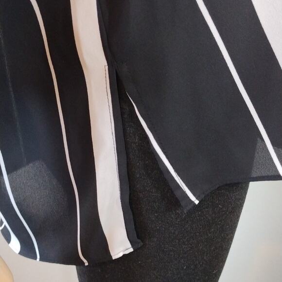 INC International Concepts Black White Stripes Flowy Button Down Shirt Size L - Picture 7 of 14